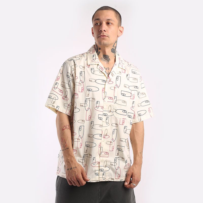 мужская бежевая рубашка Carhartt WIP S/S Sumor Shirt I031661-outline print - цена, описание, фото 1